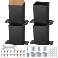 Soporte para postes de acero al carbono, juego de 4, 102 x 102 mm, anclaje para postes de barandilla y terraza, negro mate, interior 91 x 91 mm..