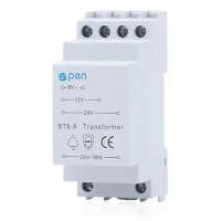 Transformador para timbre con carril din, entrada 230 v ca, salidas 8 v/12 v/24 v, 8 va, 50/60 hz, carcasa ignífuga, blanco..