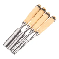 Juego de 4 formones para madera 6, 12, 18 y 24 mm, hoja de acero aleado, mango ergonómico de madera, con bolsa..