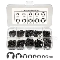 580 piezas anillos elásticos e surtidos, anillos de retención de acero al carbono, 10 tamaños m1.5-m10, caja de almacenamiento negra..