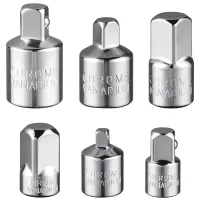 Juego de 6 adaptadores de vasos 1/2, 3/8 y 1/4, acero cromo-vanadio, para carracas, vasos y taladros..
