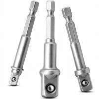 3 adaptadores de vasos de impacto 1/4, 3/8 y 1/2 pulgada, vástago hexagonal 6,35 mm, acero cromo-vanadio, para taladro y atornillador..