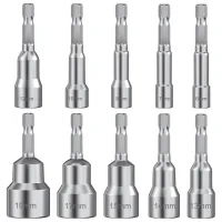 Juego de 10 vasos magnéticos con vástago hexagonal, acero aleado cromo-vanadio, 6-19 mm, para taladro y atornillador..