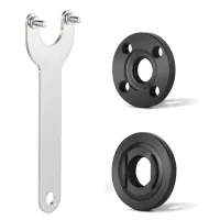 Llave de dos orificios y 2 tuercas de brida para amoladora angular, acero aleado, 125 mm, negro y plateado..