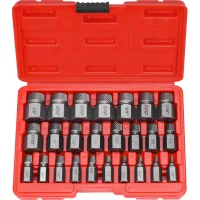 Juego de 25 extractores de tornillos rotos y espárragos, acero cr-mo, cabeza hexagonal izquierda, 3,5-23 mm, rojo..