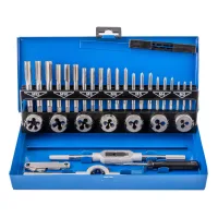 Juego de 32 machos y terrajas de aleación de tungsteno, métrico m3-m12, con estuche metálico azul..