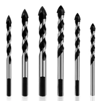 Juego de 6 brocas de carburo de tungsteno 4-12 mm, vástago triangular para vidrio, azulejos, cerámica, madera, hormigón..