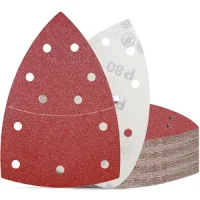 Papel abrasivo triangular 11 agujeros grano 80, 50 piezas, óxido de aluminio, soporte velcro, 105 x 152 mm, para lijadora delta, madera y metal..