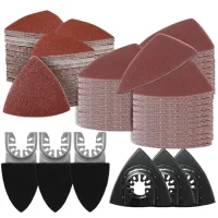 Kit 156 piezas de lijas para lijadora delta, 3 almohadillas para dedos y 3 discos triangulares, 150 hojas de papel de lija, grano 60/80/120/180/240..