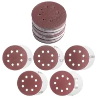 Discos de lijado 125 mm, 50 piezas, grano 60/120/240/400/800, 8 agujeros, velcro para lijadora excéntrica, óxido de aluminio, madera metal pintura..