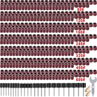 Kit 531 piezas para herramientas rotativas: 504 bandas, 24 mandriles portabandas, 2 mandriles autoblocantes, 1 llave, grano 80-600, 3 diámetros..