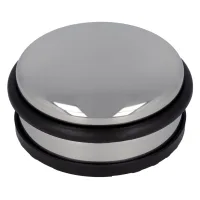 Tope de puerta redondo de acero inoxidable, 1,2 kg, ø 10 cm, altura 4 cm, anillo de goma antideslizante, plateado..