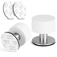 Tope de puerta adhesivo, pack de 2, acero inoxidable 304 con goma antichoque, 40 mm, blanco, sin taladrar..
