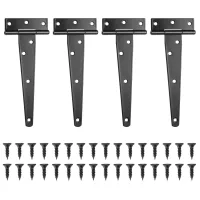 Juego de 4 bisagras en t negras para puerta de granero – 6 pulgadas, metal, montaje superficial..