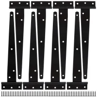 8 bisagras en t para puerta de 25 cm, metal negro recubierto, giro 270°, con 56 tornillos, para puertas, ventanas, vallas..