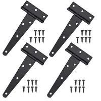4 bisagras en t negras 5 pulgadas, hierro antioxido, 24 tornillos, 6 agujeros, giro 270°, para puertas, ventanas y cobertizos..