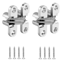 Juego de 2 bisagras invisibles para puertas plegables, aleación de zinc y acero inoxidable, con tornillos, 43,7 mm..