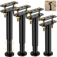 Juego de 4 patas de cama ajustables en altura 18-32 cm, acero laminado en frío, negro, soporte para somier de láminas..