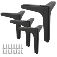 4 patas de mueble de metal, patas para mesa y sofá, 10 cm, carga 800 kg, con 16 tornillos, negro, diseño minimalista..