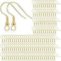 Ganchos para pendientes dorados, 150 piezas, ganchos con anilla de metal pulido para bisutería diy, para perlas y colgantes, alambre metálicoflexible.
