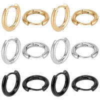 24 ganchos de pendientes huggie de 15 mm, acero inoxidable chapado en oro 18k, 3 colores negro plata oro, aros para hacer bisutería..