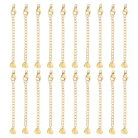 20 extensiones de cadena de acero inoxidable de 75 mm, color oro, con cierres de langosta y pequeños corazones para hacer bisutería..