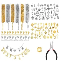 Kit de creación de joyas, 6 rollos de cadenas de acero inoxidable dorado y plateado, 6 m en total, con colgantes, cierres y anillas..