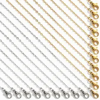 Lote de 20 collares de acero inoxidable 45 cm, cadena de eslabones dorada y plateada con cierre de langosta para mujer, manualidades de bisutería..