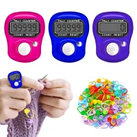 3 contadores digitales de dedo con 100 marcadores de puntos para tejer y ganchillo, anillos ajustables, pantalla 0000-9999..