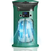 Mini ventilador refrigerante usb verde humidificación, flujo 180°, 3 velocidades pantalla led compacto oficina dormitorio viaje