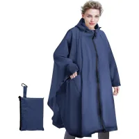Capa impermeable reutilizable unisex (azul) - con capucha y cremallera - ideal para senderismo, acampada y ciclismo