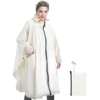 Capa impermeable reutilizable unisex (blanca) - con capucha y cremallera - ideal para senderismo, acampada y ciclismo