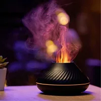 Difusor de aceites esenciales con humidificador y llama de 7 colores (negro), para el hogar, el dormitorio, el yoga y la oficina, con protección de ap