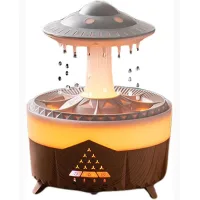 (marrón) difusor de aceites esenciales y humidificador eléctrico, lámpara de lluvia con forma de seta y led de 7 colores
