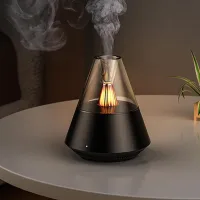 Humidificador portátil de vapor frío (negro), con efecto de luz cálida y mando a distancia, capacidad de 150 mililitros, ideal para dormitorios, ofici