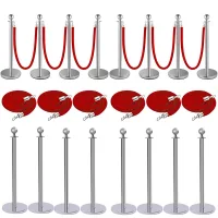 Postes de acero inoxidable plateado 8 piezas con 6 cuerdas de terciopelo rojo 95cm barreras para eventos alfombra roja bodas exhibición fiestas