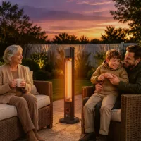 Calefactor infrarrojo 2000w, estufa exterior carbono, ip65, mando a distancia, 8 niveles, temporizador, protección vuelco
