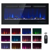 Chimenea eléctrica mural/empotrada 1800w con 12 colores de llama, mando y decoración madera y cristal