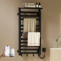 Emke radiador toallero eléctrico inteligente con estante - 100 x 50 cm, 280 w, wi-fi, 6 modos, ip45, negro mate
