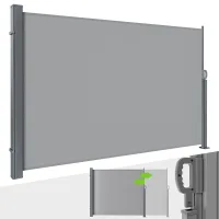 Toldo lateral retráctil 3 x 1,4 m, biombo exterior, toldo lateral con asa, pantalla de intimidad plegable impermeable, cortavientos para jardín gris