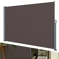 Toldo lateral retráctil 3 x 1,8 m, biombo exterior, toldo lateral con asa, pantalla de intimidad plegable impermeable, cortina de jardín marrón