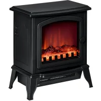 Chimenea eléctrica de pie, efecto llama, 2 modos 1000/2000w, vidrio templado, negro, 36,5x24x45,5 cm