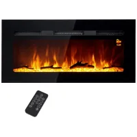 Chimenea eléctrica de pared, mando, troncos/cristales, 1800w, negro
