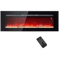 Chimenea eléctrica de pared, mando, troncos/cristales, 1800w, negro