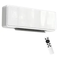 Radiador cerámico de pared 2000w, ventilador, termostato, temporizador, mando, panel vidrio, blanco
