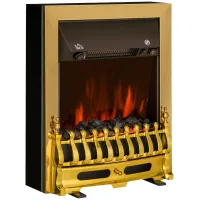 Chimenea eléctrica de pie 1000/2000w, efecto llama led, protección sobrecalentamiento/vuelco, calefacción ajustable, dorado
