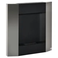 Chimenea bioetanol de pared depósito 0,7l, 20 m², acero, 72x11x72 cm, plata/negro