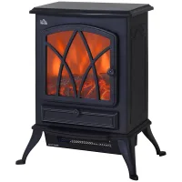 Chimenea eléctrica efecto llama estilo retro, termostato 1000-2000w, luz ajustable, negro