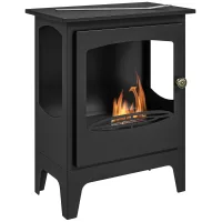 Chimenea bioetanol acero inox, quemador 1,2l, 3h, 36x26x54 cm, negro