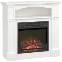 Chimenea eléctrica efecto llama led ajustable 1800w, mando, temporizador, estante integrado, blanco